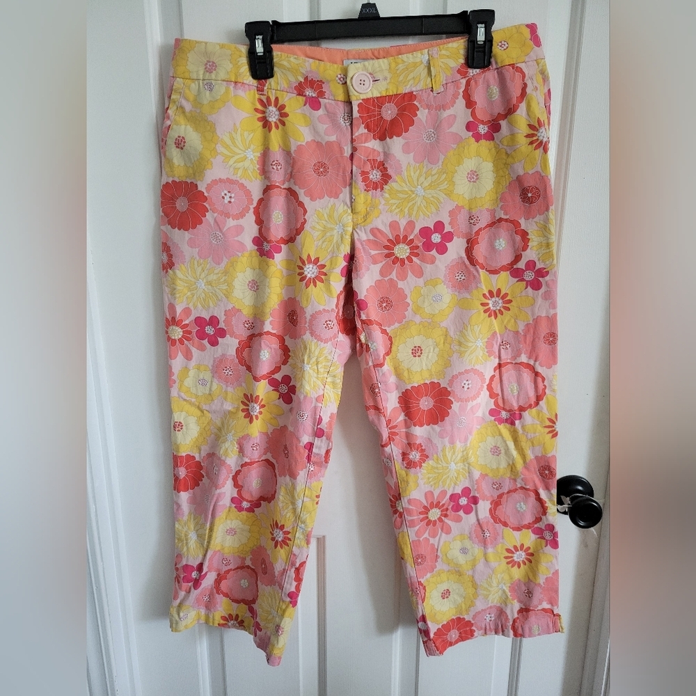IZOD Womens Floral Print Stretch 7/8 Crop Capri Trousers Pants Size 16